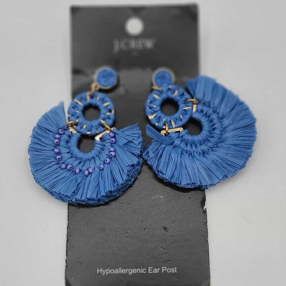 J Crew Blue Raffia Fan Earrings NWT!  NEW! - Picture 4 of 6
